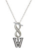 Black Nickeltone Crystal Initial - W - Beaded Border - Custom Engraved Infinity Toggle Necklace: Personalized Jewelry Gift - Names, Initials, Dates, Bible Verses
