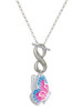 Silver Plated Large Translucent Hot Pink & Blue Flying Butterfly - Custom Engraved Infinity Toggle Necklace: Personalized Jewelry Gift - Names, Initials, Dates, Bible Verses