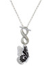 Silver Plated Large Black Flying Butterfly - Custom Engraved Infinity Toggle Necklace: Personalized Jewelry Gift - Names, Initials, Dates, Bible Verses