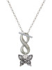 Silver Plated Small Antiqued Crystal Butterfly - Custom Engraved Infinity Toggle Necklace: Personalized Jewelry Gift - Names, Initials, Dates, Bible Verses
