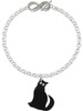 Acrylic Sitting Black Cat with Crystal Eyes - Custom Engraved Infinity Toggle Bracelet: Personalized Jewelry Gift - Names, Initials, Dates, Bible Verses