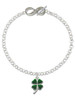 Silver Plated Green Four Leaf Clover with Heart Leaves - Custom Engraved Infinity Toggle Bracelet: Personalized Jewelry Gift - Names, Initials, Dates, Bible Verses