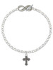 Silver Plated Small Botonee Cross with Beaded Decoration - Custom Engraved Infinity Toggle Bracelet: Personalized Jewelry Gift - Names, Initials, Dates, Bible Verses