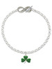 Silver Plated Green Three Leaf Clover - Shamrock - Custom Engraved Infinity Toggle Bracelet: Personalized Jewelry Gift - Names, Initials, Dates, Bible Verses
