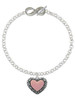 Silver Plated Large Pink Enamel Heart with Swirl Border - Custom Engraved Infinity Toggle Bracelet: Personalized Jewelry Gift - Names, Initials, Dates, Bible Verses