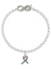 Silver Plated Scroll Ribbon with Pink Crystal - Custom Engraved Infinity Toggle Bracelet: Personalized Jewelry Gift - Names, Initials, Dates, Bible Verses