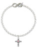 Silver Plated Scroll Cross with Pink Crystal - Custom Engraved Infinity Toggle Bracelet: Personalized Jewelry Gift - Names, Initials, Dates, Bible Verses