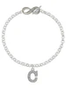 Silver Plated Crystal Initial - C - Custom Engraved Infinity Toggle Bracelet: Personalized Jewelry Gift - Names, Initials, Dates, Bible Verses