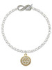 Gold-tone Disc with Crystal Peace Sign - Custom Engraved Infinity Toggle Bracelet: Personalized Jewelry Gift - Names, Initials, Dates, Bible Verses