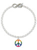 Silver Plated Large Rainbow Colored Peace Sign - Custom Engraved Infinity Toggle Bracelet: Personalized Jewelry Gift - Names, Initials, Dates, Bible Verses