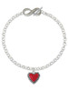 Silver Plated Red Heart with Beaded Border - Custom Engraved Infinity Toggle Bracelet: Personalized Jewelry Gift - Names, Initials, Dates, Bible Verses