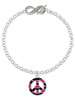 Silver Plated Large Hot Pink Tiger Print Peace Sign - Custom Engraved Infinity Toggle Bracelet: Personalized Jewelry Gift - Names, Initials, Dates, Bible Verses