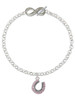 Silver Plated Beaded Pink Crystal Horseshoe with Good Luck - Custom Engraved Infinity Toggle Bracelet: Personalized Jewelry Gift - Names, Initials, Dates, Bible Verses