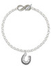 Silver Plated Beaded Horseshoe - Custom Engraved Infinity Toggle Bracelet: Personalized Jewelry Gift - Names, Initials, Dates, Bible Verses
