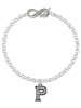 Black Nickeltone Crystal Initial - P - Beaded Border - Custom Engraved Infinity Toggle Bracelet: Personalized Jewelry Gift - Names, Initials, Dates, Bible Verses