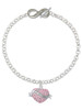 Silver Plated Lil Sister Banner on Pink Crystal Heart - Custom Engraved Infinity Toggle Bracelet: Personalized Jewelry Gift - Names, Initials, Dates, Bible Verses