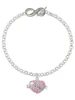 Silver Plated Mom Banner on Pink Crystal Heart - Custom Engraved Infinity Toggle Bracelet: Personalized Jewelry Gift - Names, Initials, Dates, Bible Verses