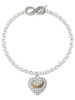 Two-tone 'Faith Rocks' on Clear Crystal Heart - Custom Engraved Infinity Toggle Bracelet: Personalized Jewelry Gift - Names, Initials, Dates, Bible Verses