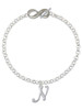 Silver Plated Small Gelato Script Initial - N - Custom Engraved Infinity Toggle Bracelet: Personalized Jewelry Gift - Names, Initials, Dates, Bible Verses
