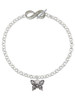 Silver Plated Small Antiqued Crystal Butterfly - Custom Engraved Infinity Toggle Bracelet: Personalized Jewelry Gift - Names, Initials, Dates, Bible Verses
