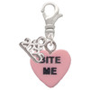 Acrylic Pink "Dream On / Bite Me" Heart - Silver Plated Clip on Charm with Mini Year 2025: Year to Remember Jewelry Gift - Celebrations
