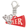 Acrylic Red Cheer Megaphone - Silver Plated Clip on Charm with Mini Year 2025: Year to Remember Jewelry Gift - Celebrations