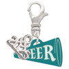 Acrylic Teal Cheer Megaphone - Silver Plated Clip on Charm with Mini Year 2025: Year to Remember Jewelry Gift - Celebrations