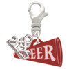 Acrylic Maroon Cheer Megaphone - Silver Plated Clip on Charm with Mini Year 2025: Year to Remember Jewelry Gift - Celebrations
