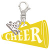 Acrylic Large Yellow Cheer Megaphone - Silver Plated Clip on Charm with Mini Year 2025: Year to Remember Jewelry Gift - Celebrations