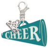 Acrylic Large Teal Cheer Megaphone - Silver Plated Clip on Charm with Mini Year 2025: Year to Remember Jewelry Gift - Celebrations