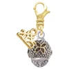 Gold-tone Flower on Silver Plated Hatched Background Spinner - Gold-tone Plated Clip on Charm with Mini Year 2025: Year to Remember Jewelry Gift - Celebrations