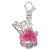 Hot Pink Hibiscus Flowers Spinner - Silver Plated Clip on Charm with Mini Year 2025: Year to Remember Jewelry Gift - Celebrations