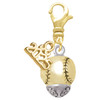 Gold-tone Baseball/Softball Spinner - Gold-tone Plated Clip on Charm with Mini Year 2025: Year to Remember Jewelry Gift - Celebrations