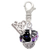 Silver Plated Black and Purple Bats with Crystals Spinner - Silver Plated Clip on Charm with Mini Year 2025: Year to Remember Jewelry Gift - Celebrations