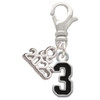 Silver Plated Black Number - 3 - Silver Plated Clip on Charm with Mini Year 2025: Year to Remember Jewelry Gift - Celebrations