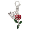 Silver Plated Red Rose Flower - Silver Plated Clip on Charm with Mini Year 2025: Year to Remember Jewelry Gift - Celebrations