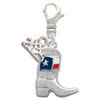 Silver Plated Cowboy Boot with Texas Flag - Silver Plated Clip on Charm with Mini Year 2025: Year to Remember Jewelry Gift - Celebrations