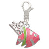 Silver Plated Hot Pink Tropical Fish with Lime Green Stripe - Silver Plated Clip on Charm with Mini Year 2025: Year to Remember Jewelry Gift - Celebrations