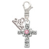 Silver Plated Scroll Cross with Pink Crystal - Silver Plated Clip on Charm with Mini Year 2025: Year to Remember Jewelry Gift - Celebrations