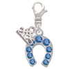 Silver Plated Blue Crystal Horseshoe - Silver Plated Clip on Charm with Mini Year 2025: Year to Remember Jewelry Gift - Celebrations