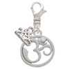 Silver Plated Om in Circle with Clear Crystal - Silver Plated Clip on Charm with Mini Year 2025: Year to Remember Jewelry Gift - Celebrations