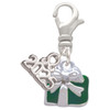 Silver Plated Small Green Enamel Present - Silver Plated Clip on Charm with Mini Year 2025: Year to Remember Jewelry Gift - Celebrations