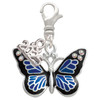 Silver Plated Large Blue Butterfly with 6 AB Crystals - Silver Plated Clip on Charm with Mini Year 2025: Year to Remember Jewelry Gift - Celebrations