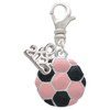 Silver Plated Enamel Pink Soccer ball - Silver Plated Clip on Charm with Mini Year 2025: Year to Remember Jewelry Gift - Celebrations