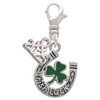 Silver Plated Irish Luck Horseshoe with Shamrock - Silver Plated Clip on Charm with Mini Year 2025: Year to Remember Jewelry Gift - Celebrations
