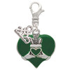 Silver Plated Large 2-D Claddagh on Green Heart - Silver Plated Clip on Charm with Mini Year 2025: Year to Remember Jewelry Gift - Celebrations
