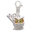 Silver Plated Owl with Lime Green Crystal Eyes - Silver Plated Clip on Charm with Mini Year 2025: Year to Remember Jewelry Gift - Celebrations