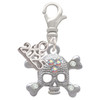 Silver Plated Skull with 3 AB Crystals - Silver Plated Clip on Charm with Mini Year 2025: Year to Remember Jewelry Gift - Celebrations