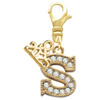 Gold-tone Crystal Initial - S - Gold-tone Plated Clip on Charm with Mini Year 2025: Year to Remember Jewelry Gift - Celebrations