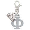 Silver Plated Large Greek Letter - Phi - Silver Plated Clip on Charm with Mini Year 2025: Year to Remember Jewelry Gift - Celebrations